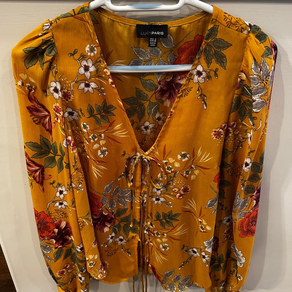 Lucy Paris Yellow Gold Long Sleeve Tie Front Blouse
